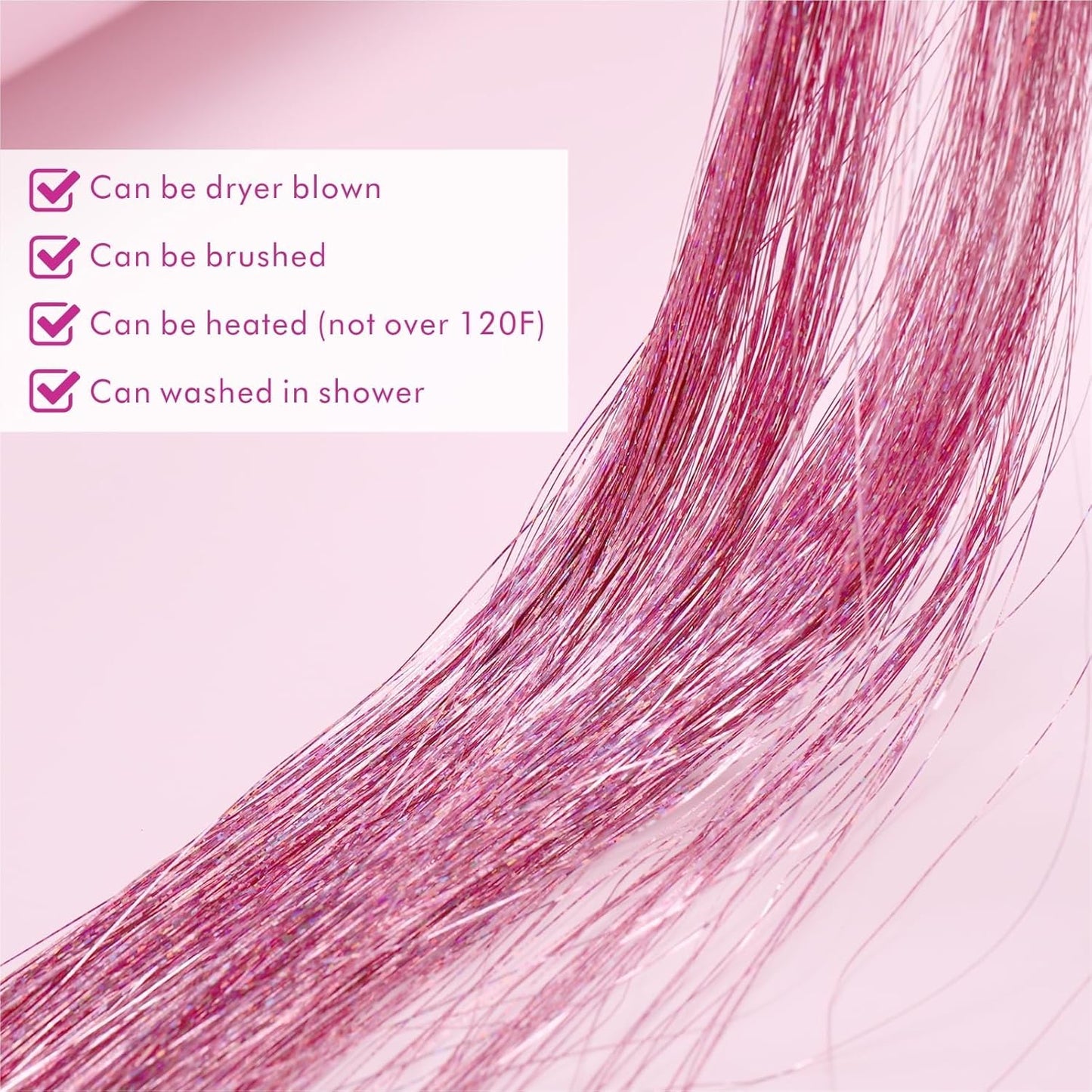 250 Stands Strands Holographic Sparkle Hair Tinsel Extensions all colors Dazzles