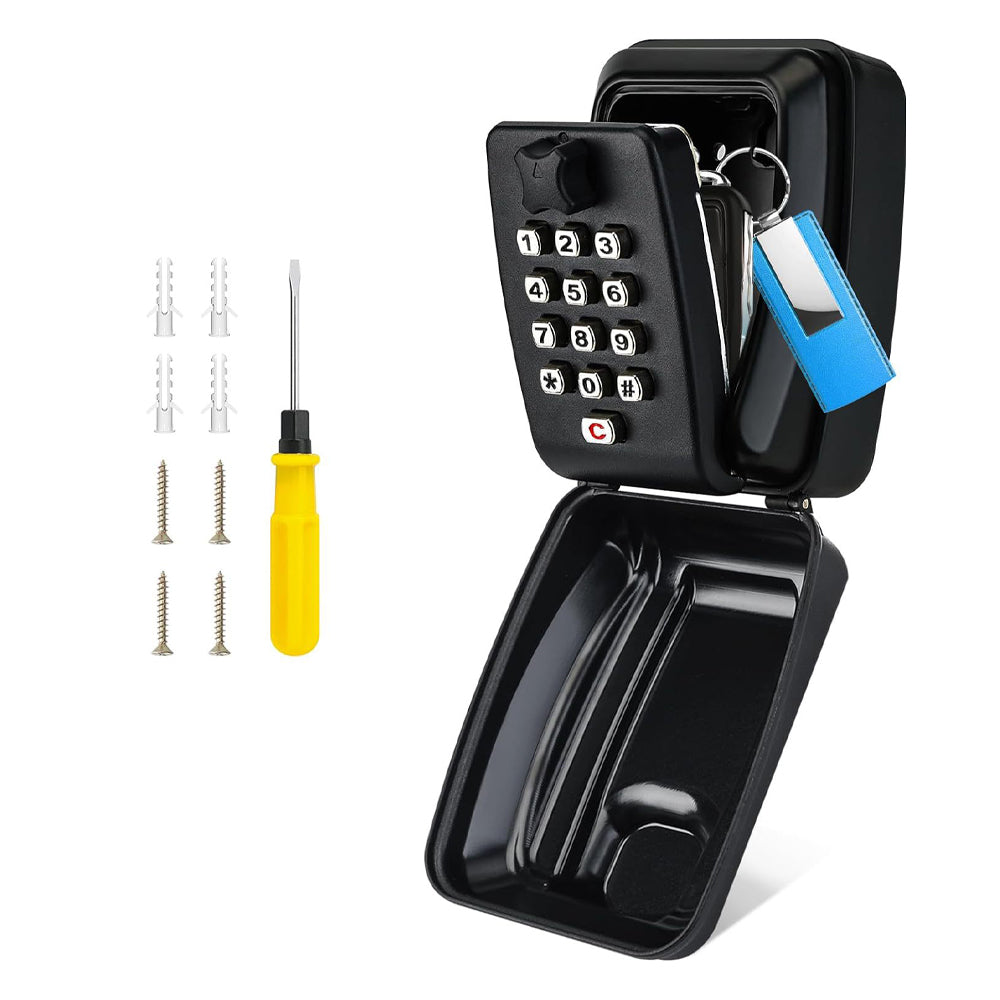 Wall Mounted Key Storage Box Key Combination Password Lock with Push Button - Blac