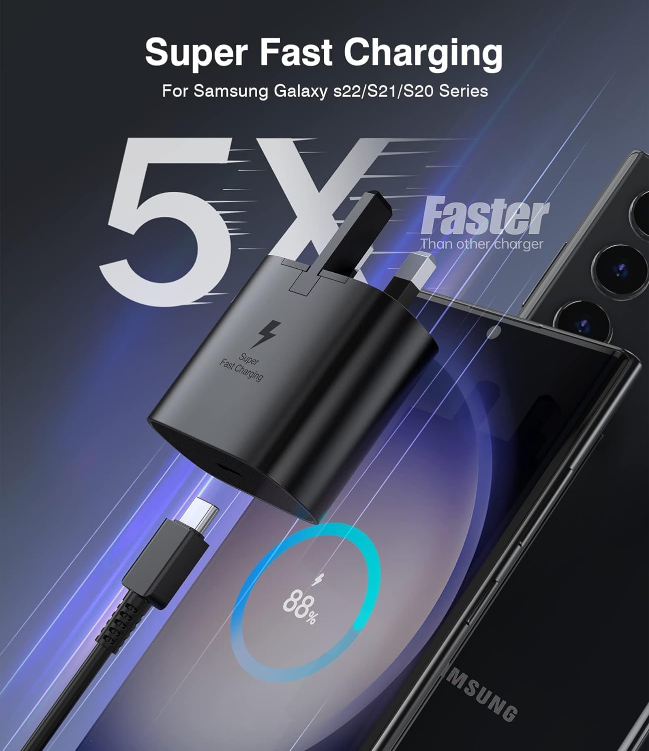 25W Super Fast Charger Plug & Cable For Samsung Galaxy S20 S21 S22 S23 5G A52s