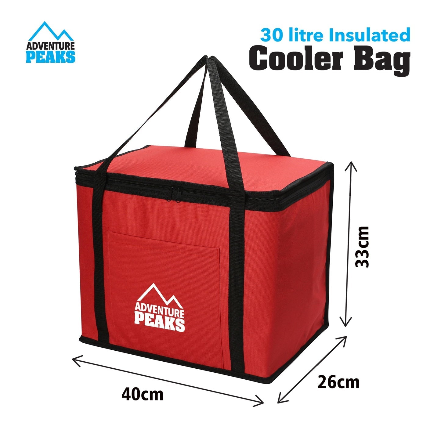 30L Camping Insulated Cooler Bag 40 x 26 x 33cm Red