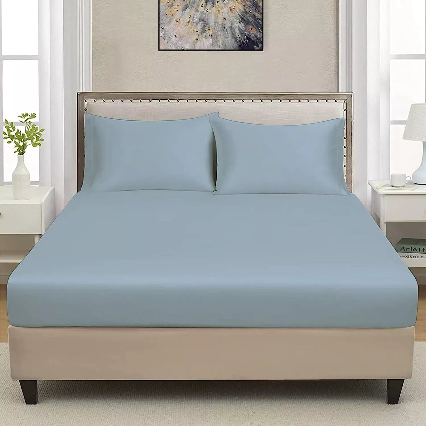 GC GAVENO CAVAILIA Easy Care Polycotton Fitted, Plain Dyed Bed Sheets OR Housewife Pillowcases 2 Pack, Polyester-Cotton, White, Double