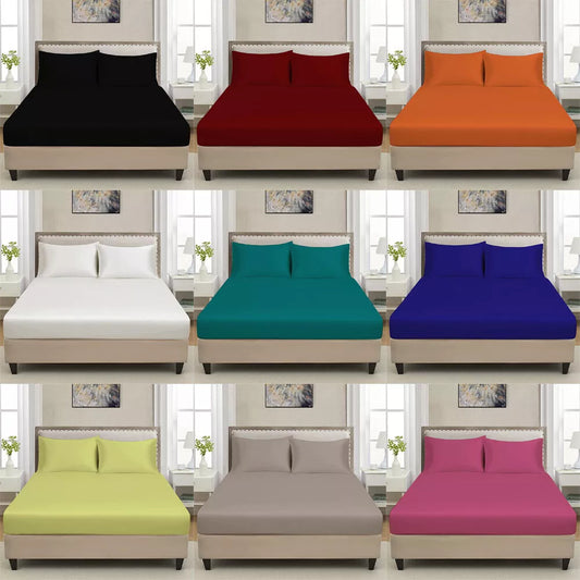 GC GAVENO CAVAILIA Easy Care Polycotton Fitted, Plain Dyed Bed Sheets OR Housewife Pillowcases 2 Pack, Polyester-Cotton, White, Double