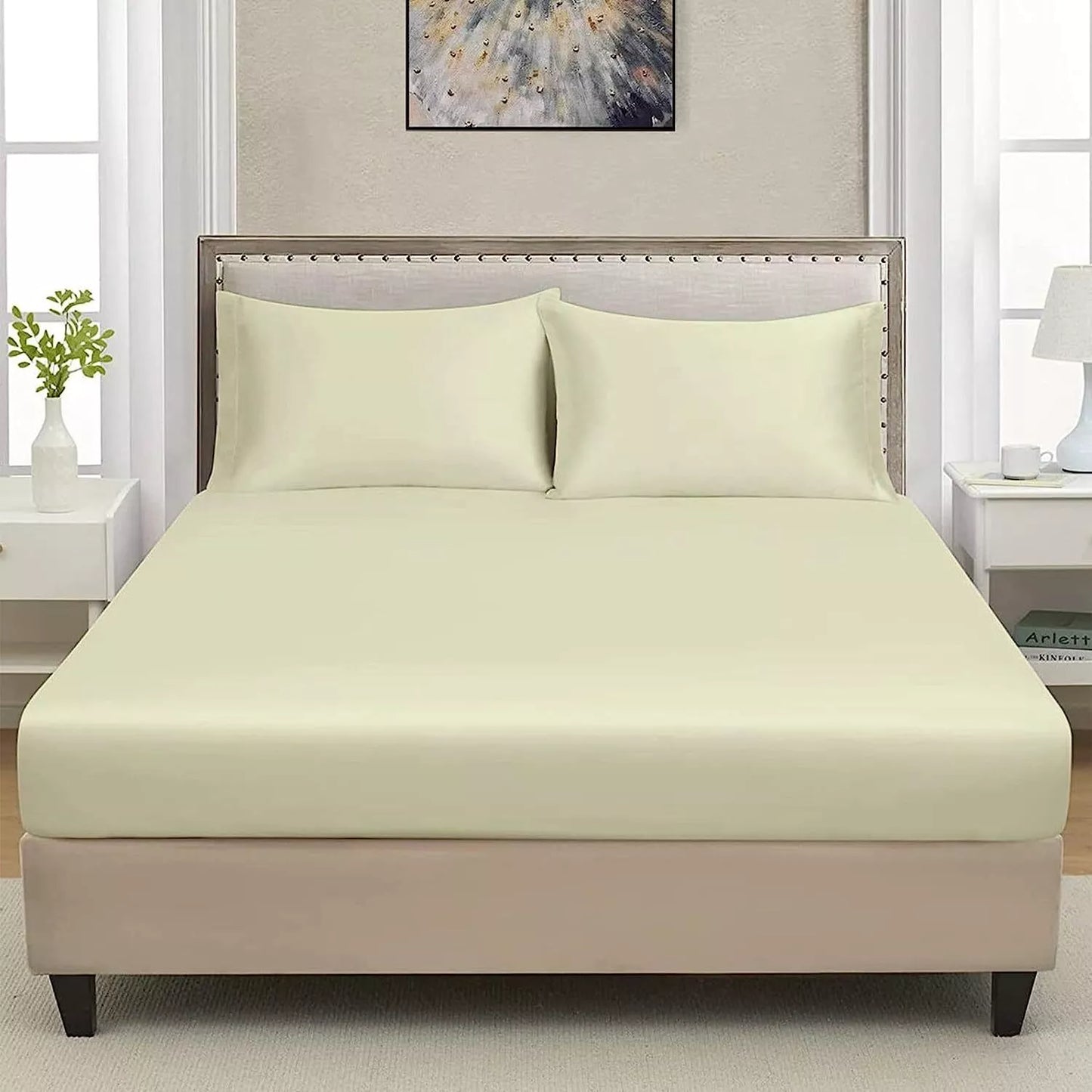 GC GAVENO CAVAILIA Easy Care Polycotton Fitted, Plain Dyed Bed Sheets OR Housewife Pillowcases 2 Pack, Polyester-Cotton, White, Double