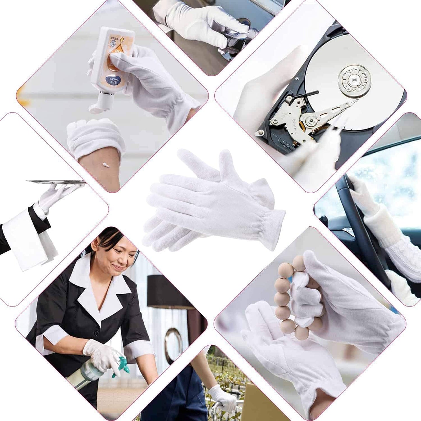 6 Pairs 100% Cotton White Gloves Dermatological Overnight Moisturizing Eczema UK