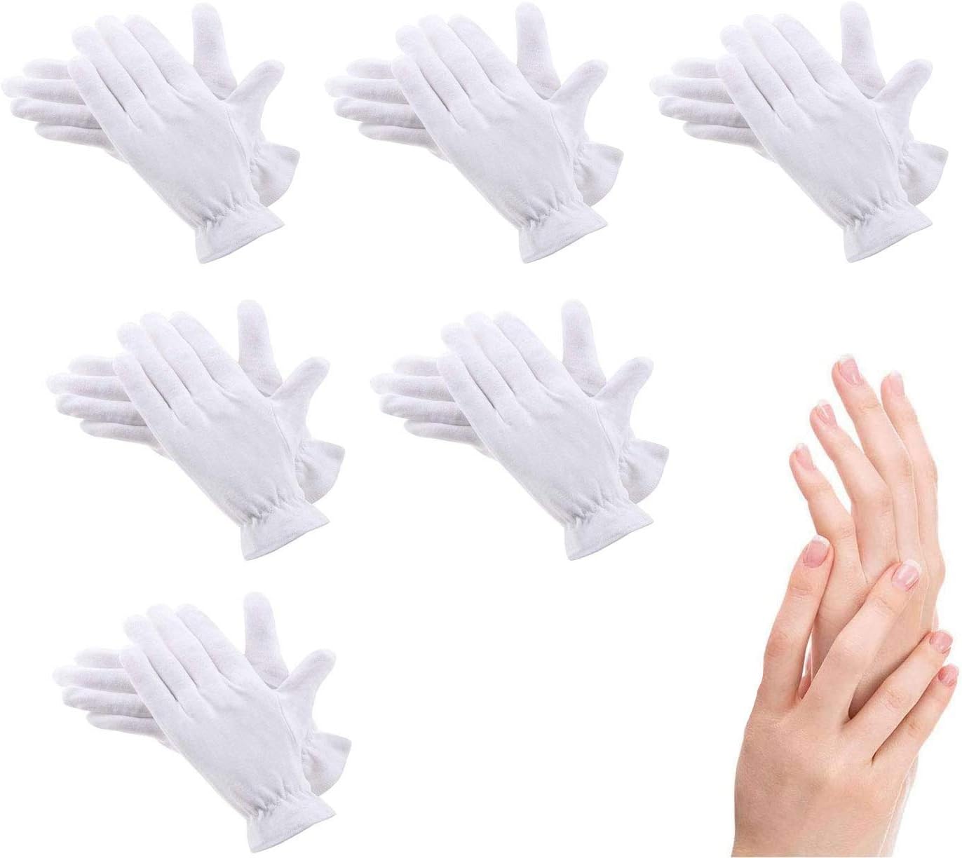 6 Pairs 100% Cotton White Gloves Dermatological Overnight Moisturizing Eczema UK