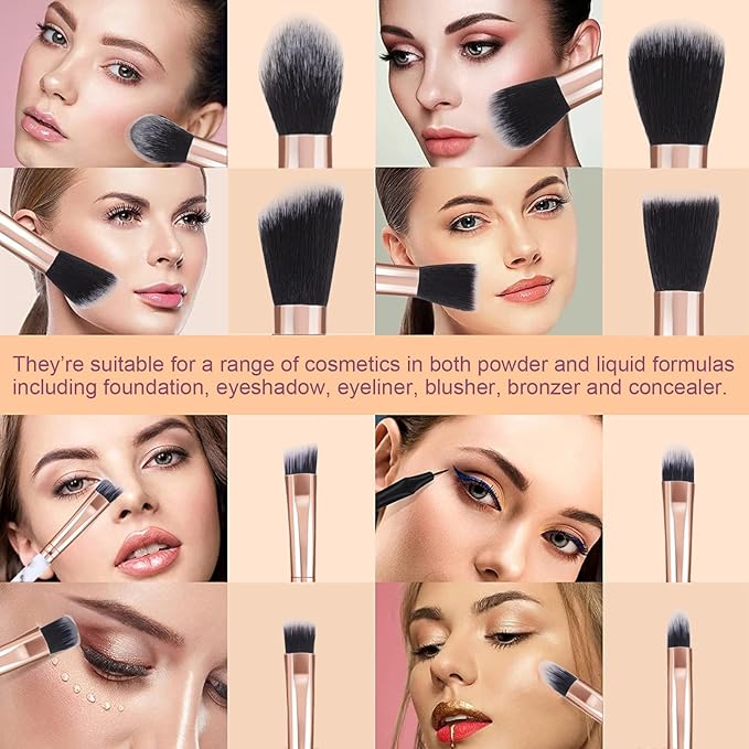 Makeup Brushes 10Pcs Marble Make Up Brushes Set - Includes Foundation, Blusher, Powder, Blending, Eyeshadow and Concealer Brushes, Gift for Women Girls (Black)