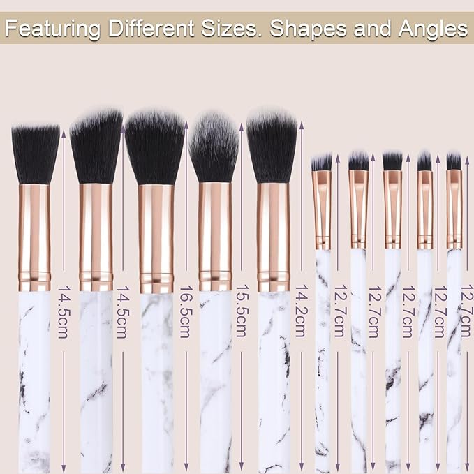 Makeup Brushes 10Pcs Marble Make Up Brushes Set - Includes Foundation, Blusher, Powder, Blending, Eyeshadow and Concealer Brushes, Gift for Women Girls (Black)