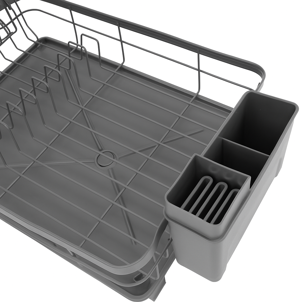Dish Drying Rack Stainless Steel Dish Drainer with Drip Tray and Utensil Holder - Grey