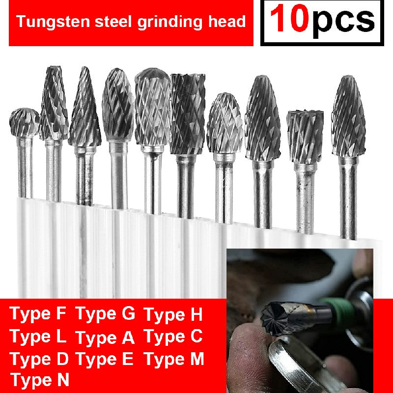 10 pcs Rotary Burr Bit Tungsten Carbide Point Die Grinder Shank Carving Set Tools