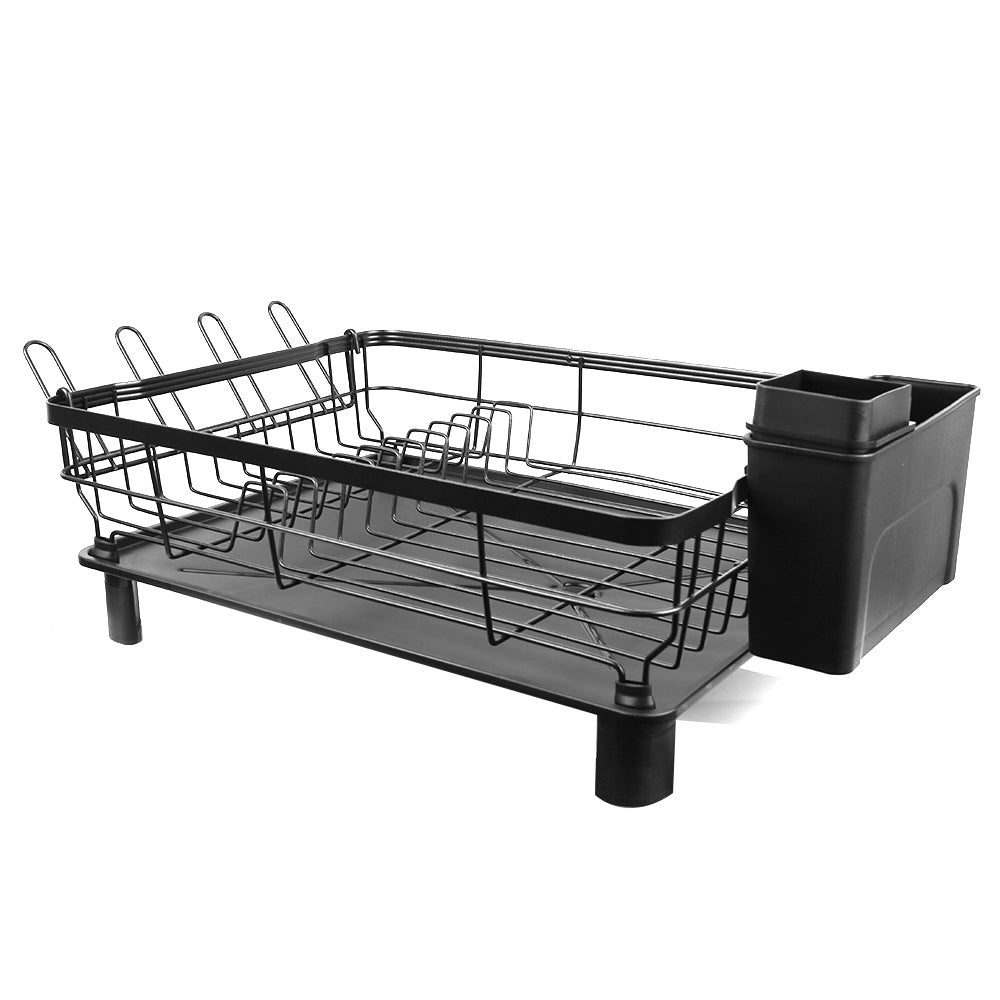 Dish Drying Rack Stainless Steel Dish Drainer with Drip Tray and Utensil Holder - Grey