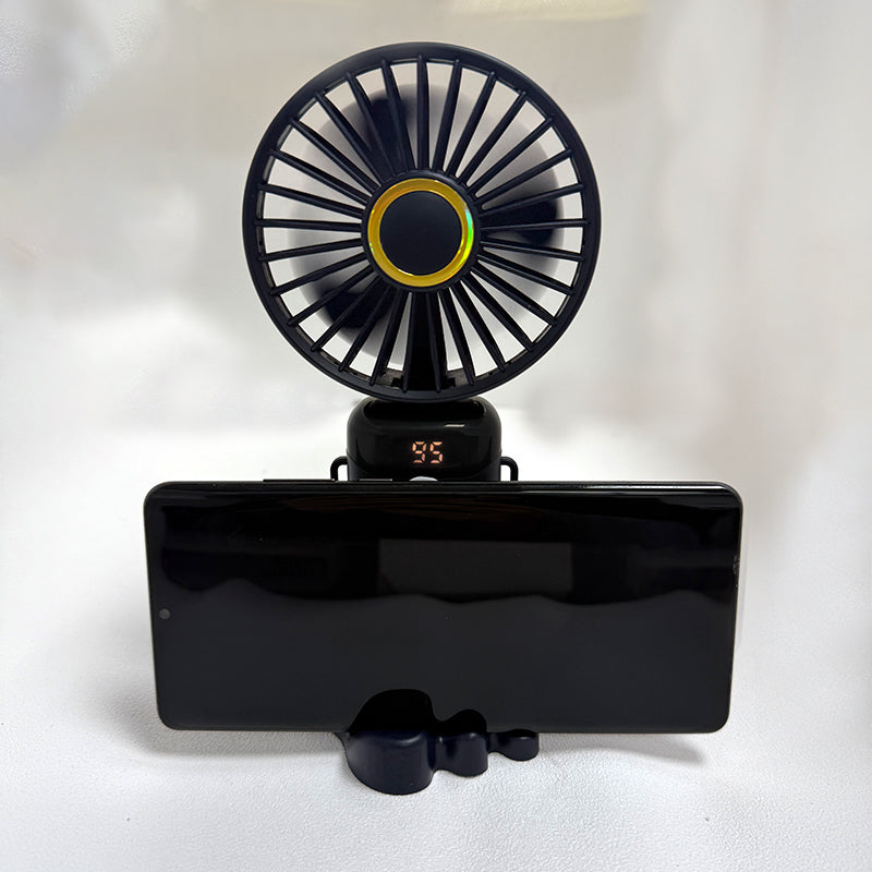 USB Rechargeable Mini Hand-held Fan Portable Folding Desk Fan with LED Display 18.8 x 9 x 4.65 cm - Blue