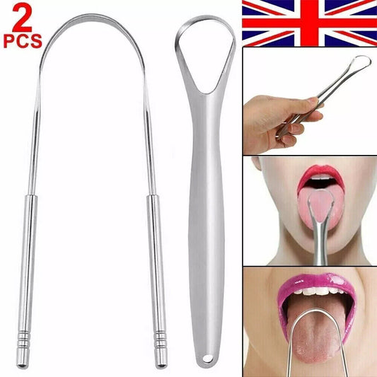 2X Stainless Steel Tongue Tounge Cleaner Scraper Dental Care Hygiene Oral Mouth