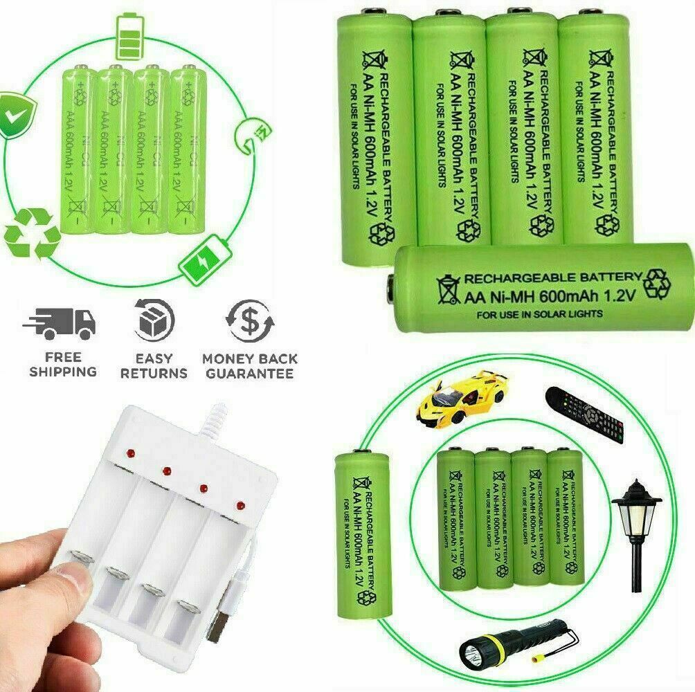 AA AAA Rechargeable Solar Light Batteries 600mAh 400mAh 300mAh NiMH 1.2V UK