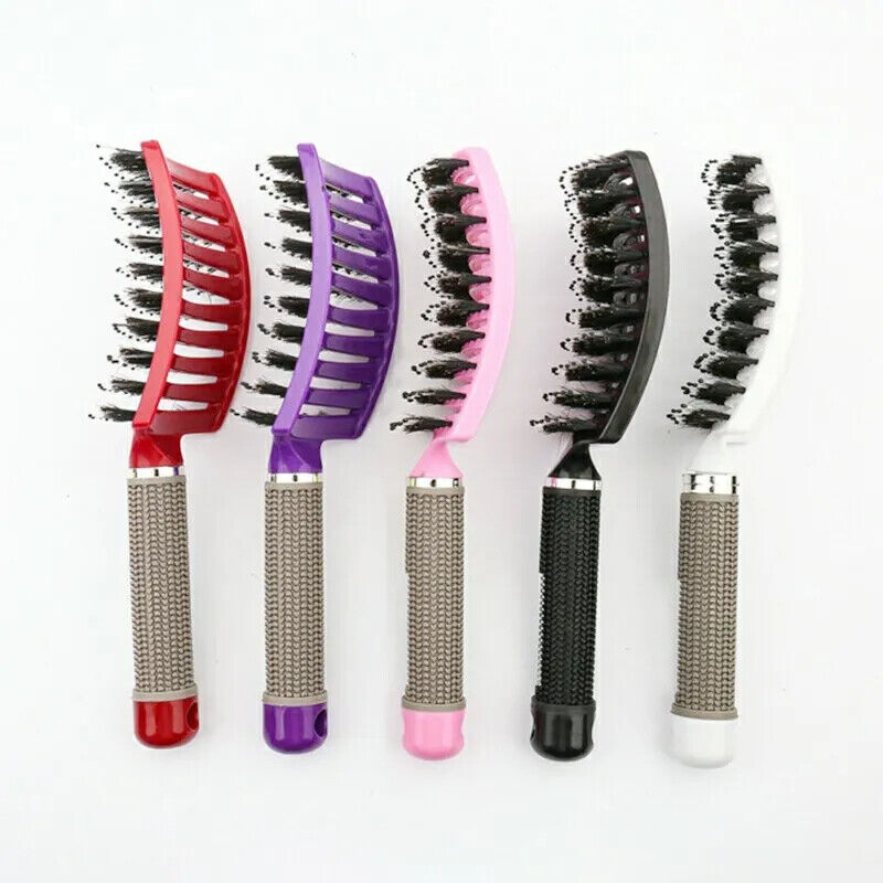 Womens Magical Brush Detangle Detangling Natural Boar Bristle Hair Brush Curved