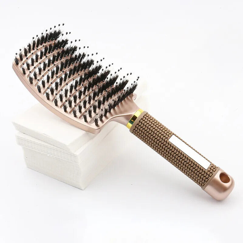 Womens Magical Brush Detangle Detangling Natural Boar Bristle Hair Brush Curved