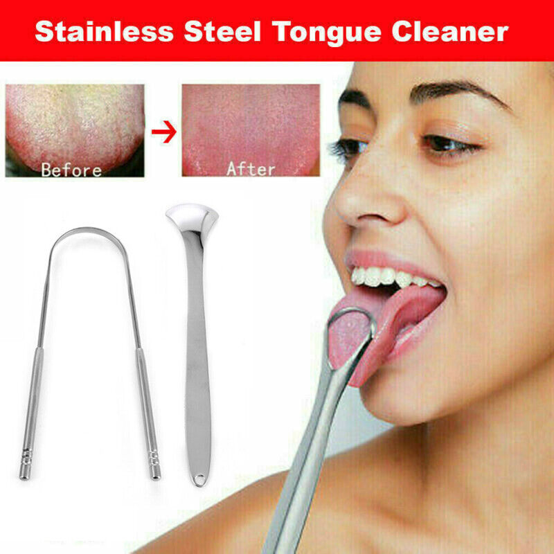 2X Stainless Steel Tongue Tounge Cleaner Scraper Dental Care Hygiene Oral Mouth