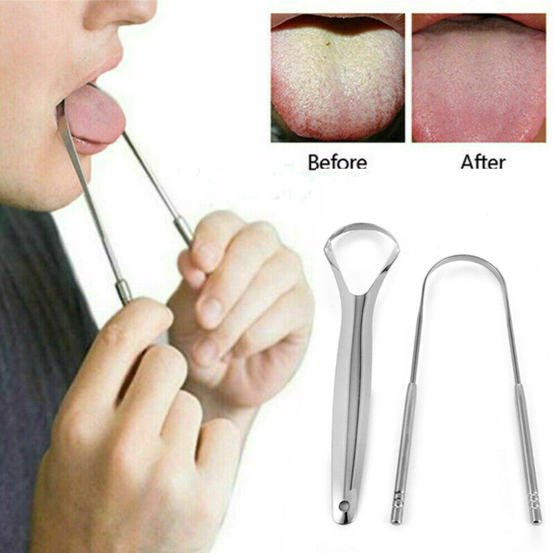 2X Stainless Steel Tongue Tounge Cleaner Scraper Dental Care Hygiene Oral Mouth