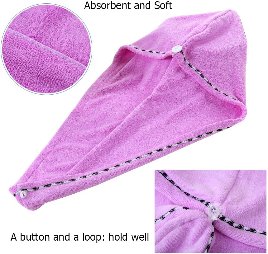 Luxury Hair Turban Towel, Head Wrap Towel, Hair Drying Towel with Loop and Button Fastener, Luxury Absorbent and Lightweight Cotton, Multiple Colours, 64 x 23cm - Slate